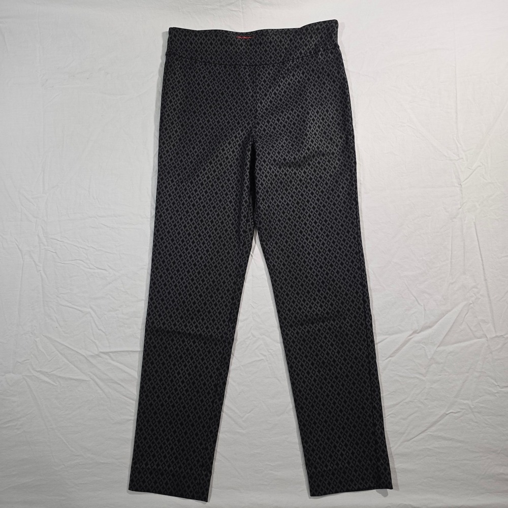 Krazy Larry Geometric Diamond Ankle Pants 10 Black Grey Stretch Made in USA